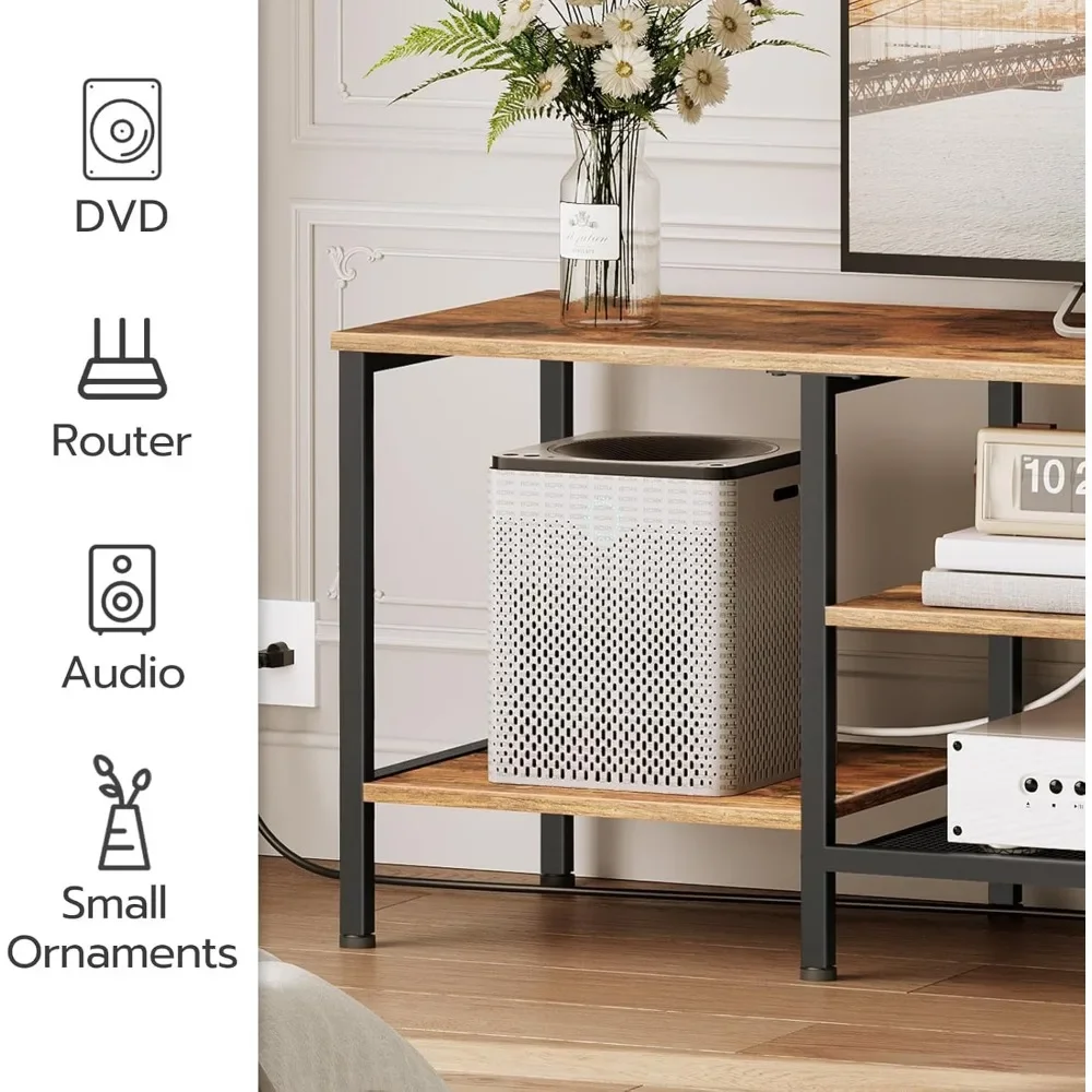 New2025-TV Stand with Power Outlets to 75 Inches, TV Console Table with Open Storage Shelves Cabinet, Industrial Media Entertain
