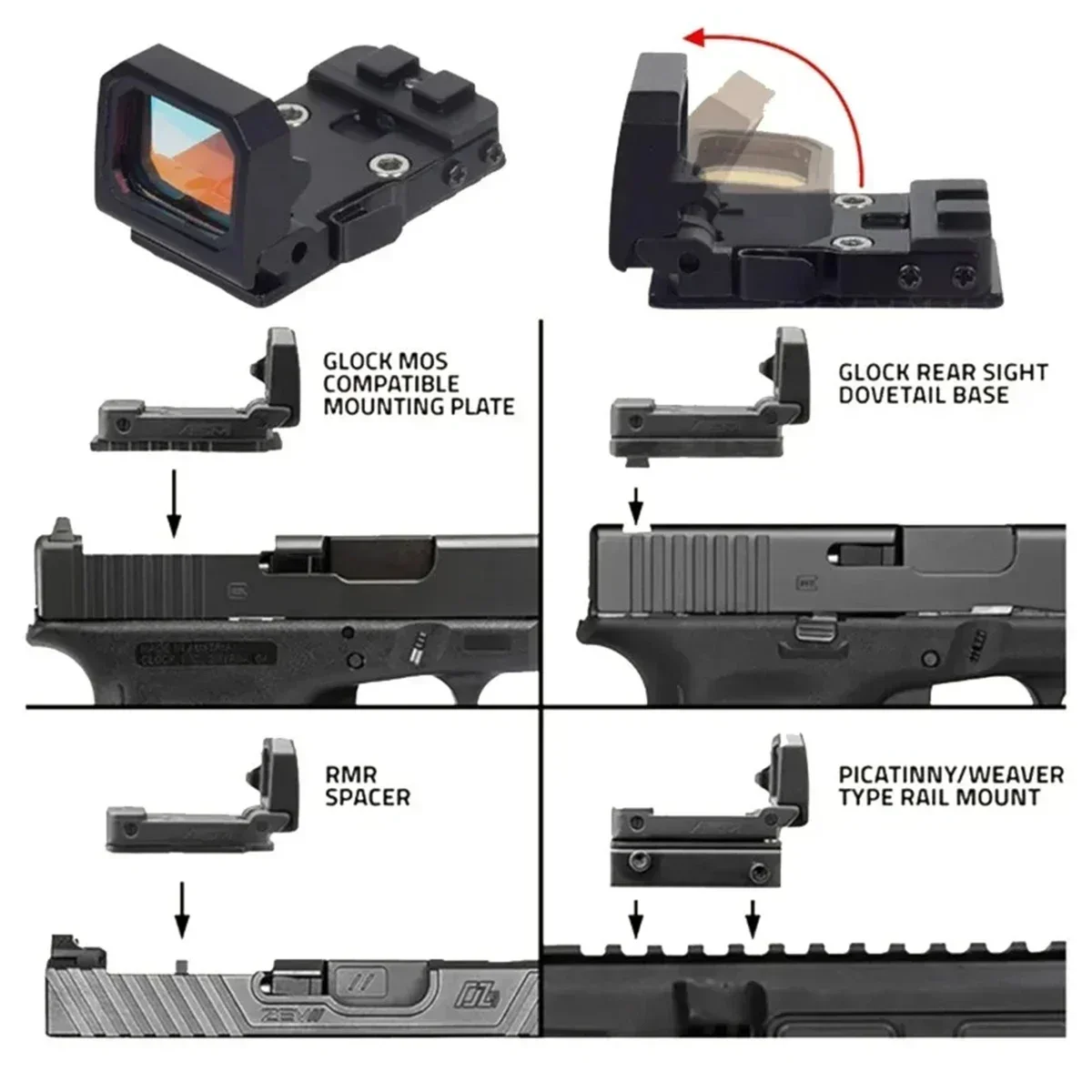 Tactical VISM Flip Up Red Dot Sight For 20mm Rail Riflescope Collimator Sight VISM Scope With GLOCK Rear Mount red dot sight holographic collimator