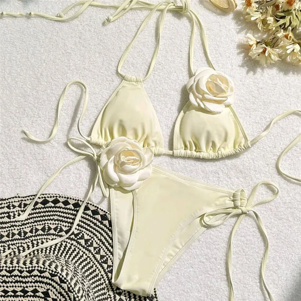 Floral Lace-up Thong Bikini Set - Sexy Brazilian Swimsuit