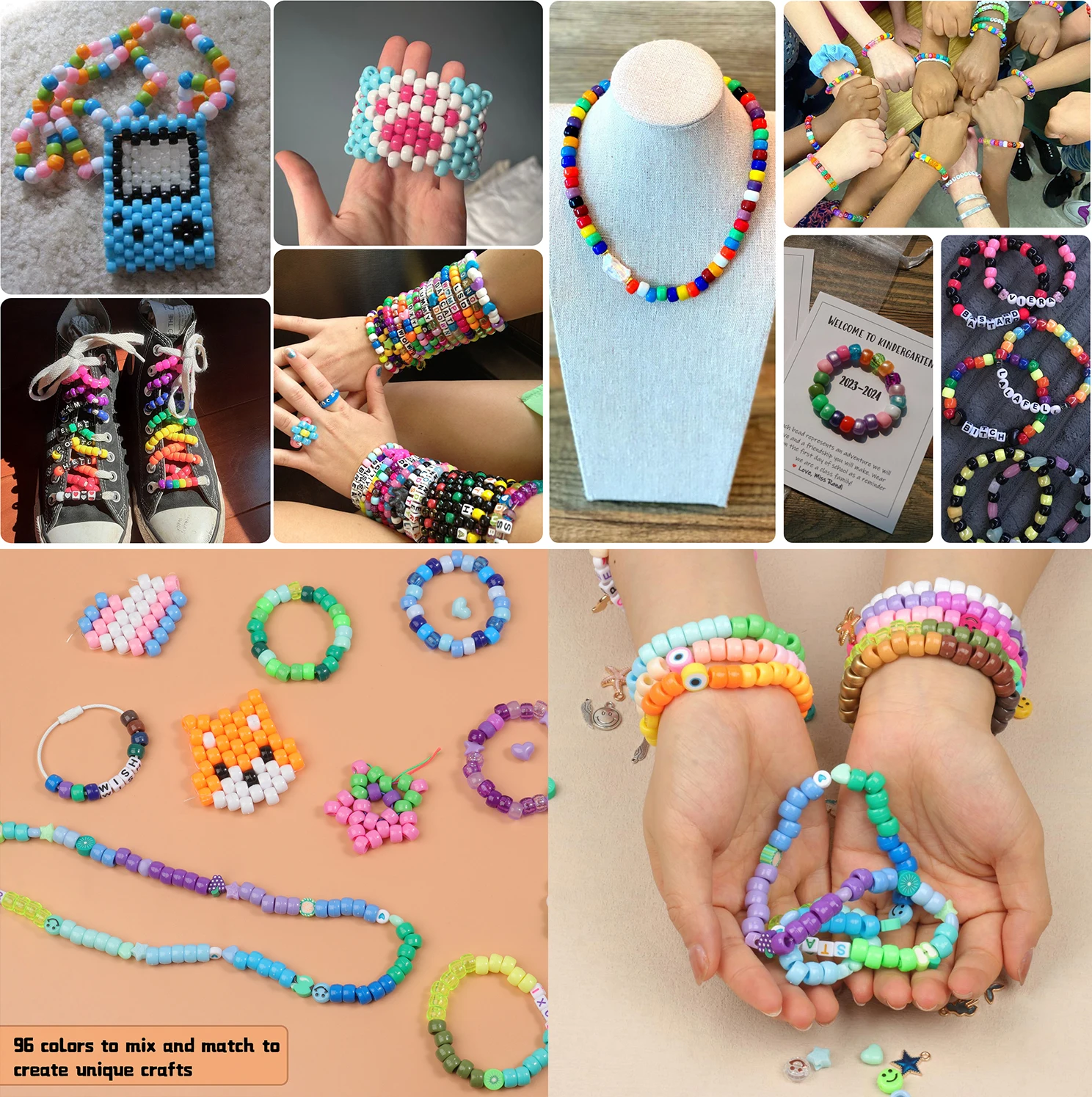 100 Stück 6x9mm gemischte bunte Pony-Perlen, transparente Acrylperlen für Kinder, DIY-Armbänder, modische Haarperlen, Zubehör – Detail 14