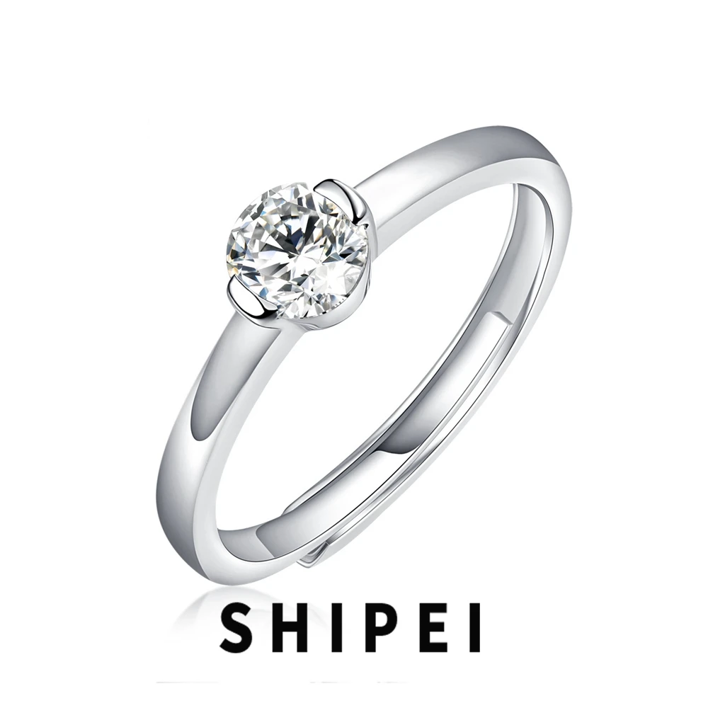 

SHIPEI 5MM Round Cut D Moissanite Diamond Gemstone Simple Engagement Jewelry For Women 100% 925 Sterling Silver Adjustable Ring