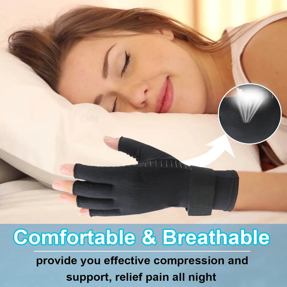 Medical Arthritis Gloves with Strap Open Finger Glove Hand Wrist Support for Rheumatoid Arthritis Carpal Tunnel Tendonitis 1Pair
