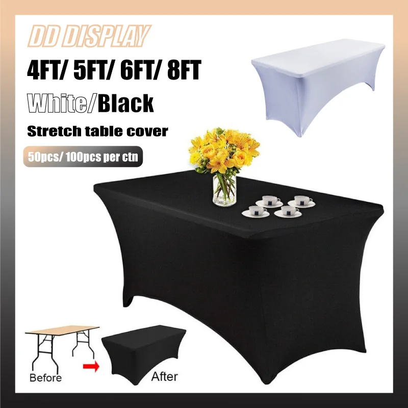

DD 50pcs Black and White Color Spandex Stretch Table Cover for 4ft 5ft 6ft 8ft Folding Table Tablecloth for Wedding Banquet