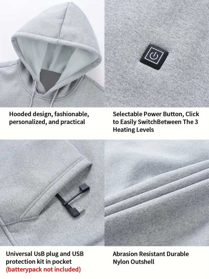 Neue Winter Dicke Männer USB Beheizte Warme Top Männliche Modische Und Vielseitige Lose Outdoor Freizeit 7-Zonen Heaing Hoodie – Detail 7