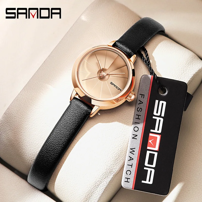 

SANDA 2023 New Women Quartz Watch Womens Watches Casual Fashion black Leather Strap Waterproof Wear Resistant Watch Gift 1113