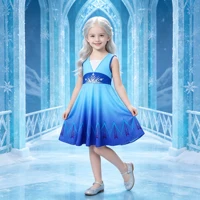 Robe Elsa pour fille, ourlet dégradé, imprimé glace et neige, robe de princesse, costume de cosplay Princesse des Neiges, robe de fête de carnaval 1