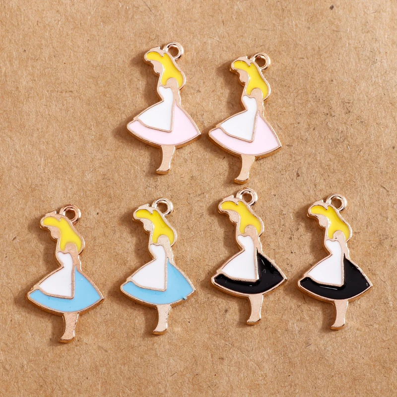 10 Stück süße Emaille-Prinzessin-Mädchen-Charms-Anhänger für Schmuckherstellung, Halskette, Ohrringe, Armband, DIY-Zubehör, Zubehör