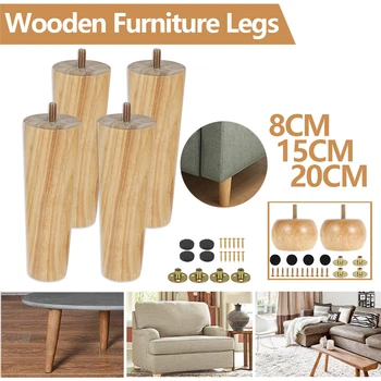 Pieds de meubles de remplacement en bois, 4 pièces, hauteur 8/15/20cm, pied de Table avec vis, coussinets pour canapé, chaise, lit, armoire 1