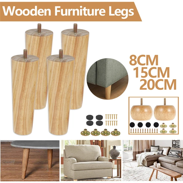 Pieds de meubles de remplacement en bois, 4 pièces, hauteur 8/15/20cm, pied de Table avec vis, coussinets pour canapé, chaise, lit, armoire 1