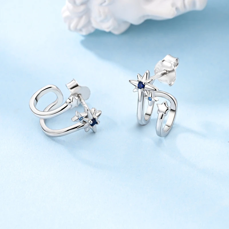 100 % 925 Sterling Silber Zirkon Creolen für Frauen Stern Mond blaue Augen Klee hochwertige Luxus Frauen Ohrringe – Detail 31