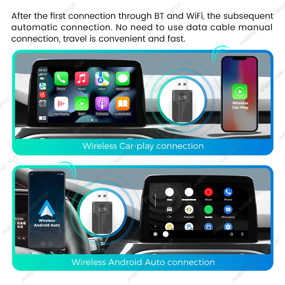 2024 미니 카플레이 안드로이드 자동 무선 어댑터, 스마트 USB 동글 플러그 앤 플레이, 볼보 벤츠 Mg 기아 체리 VW 오펠용, 신제품