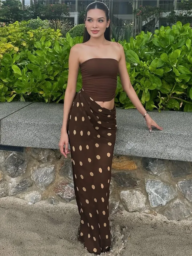 Summer Cover Ups Women Swimsuit Sleeveless Robes Bathing Suit 2026 New Polka Dot Printing Beach Holiday Maxi Dresses Cover-Up 1