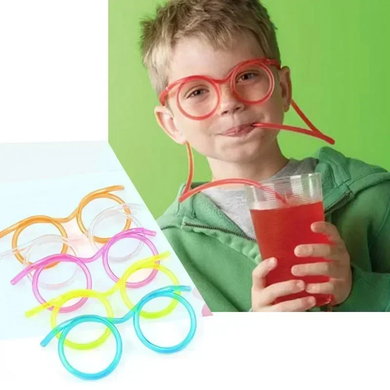 1 PC Fun soft plastic straw funny glasses flexible drinking toys party joke tube tools kids baby birthday toys drinking straws straw accessories
