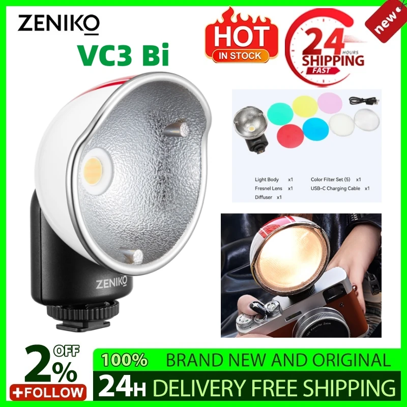 ZENIKO 카메라용 레트로 LED 비디오 라이트, 컬러 필터 디퓨저, 프레넬 렌즈 램프, 크리에이티브 소형 LED 비디오 라이트, VC3 Bi