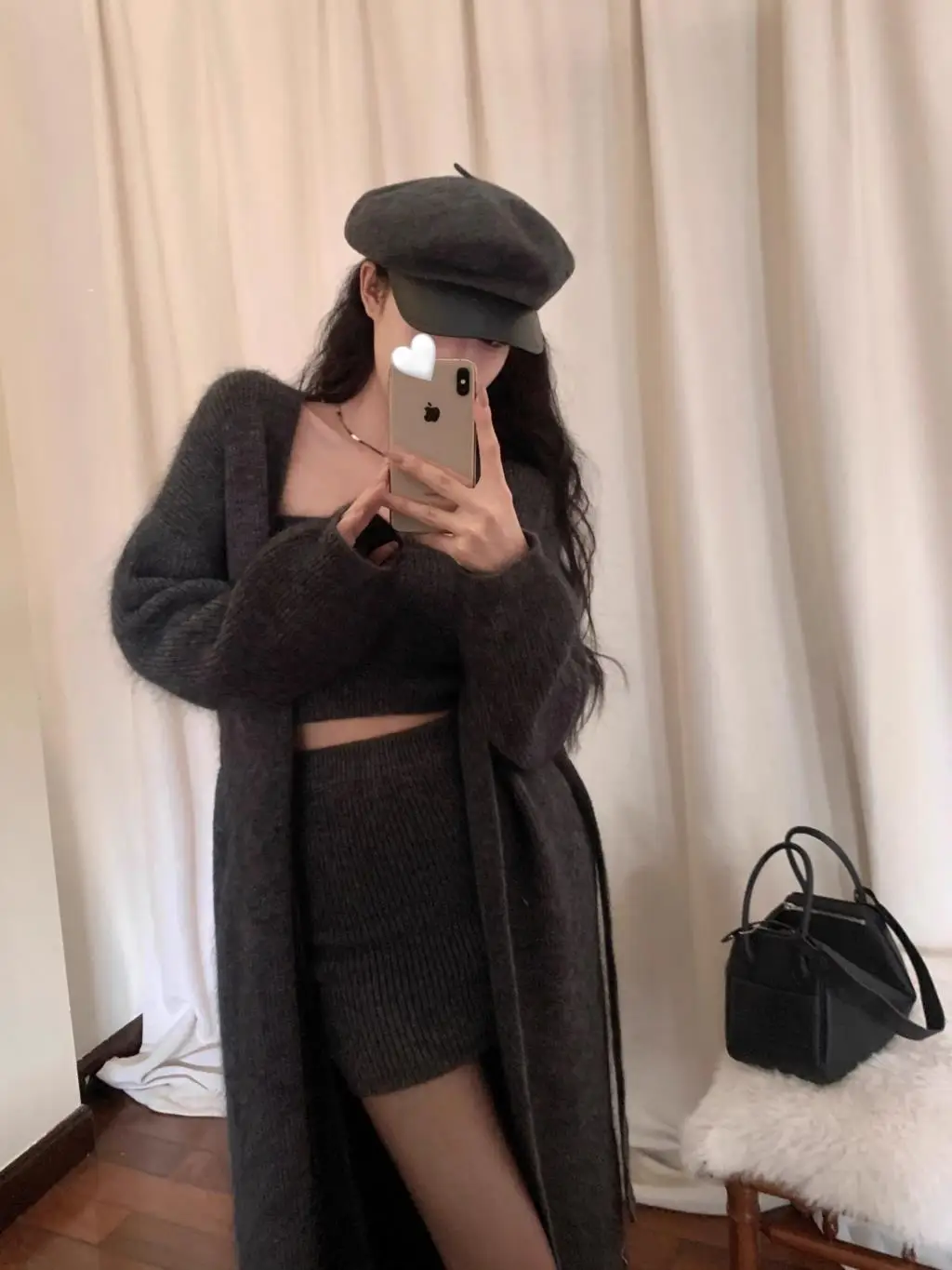 Autumn Winter New Knitted 3-piece Skirt Set Women Solid Long Cardigan Strapless Crop Top Mini Skirt Y2K Korean Chic Knitwear New