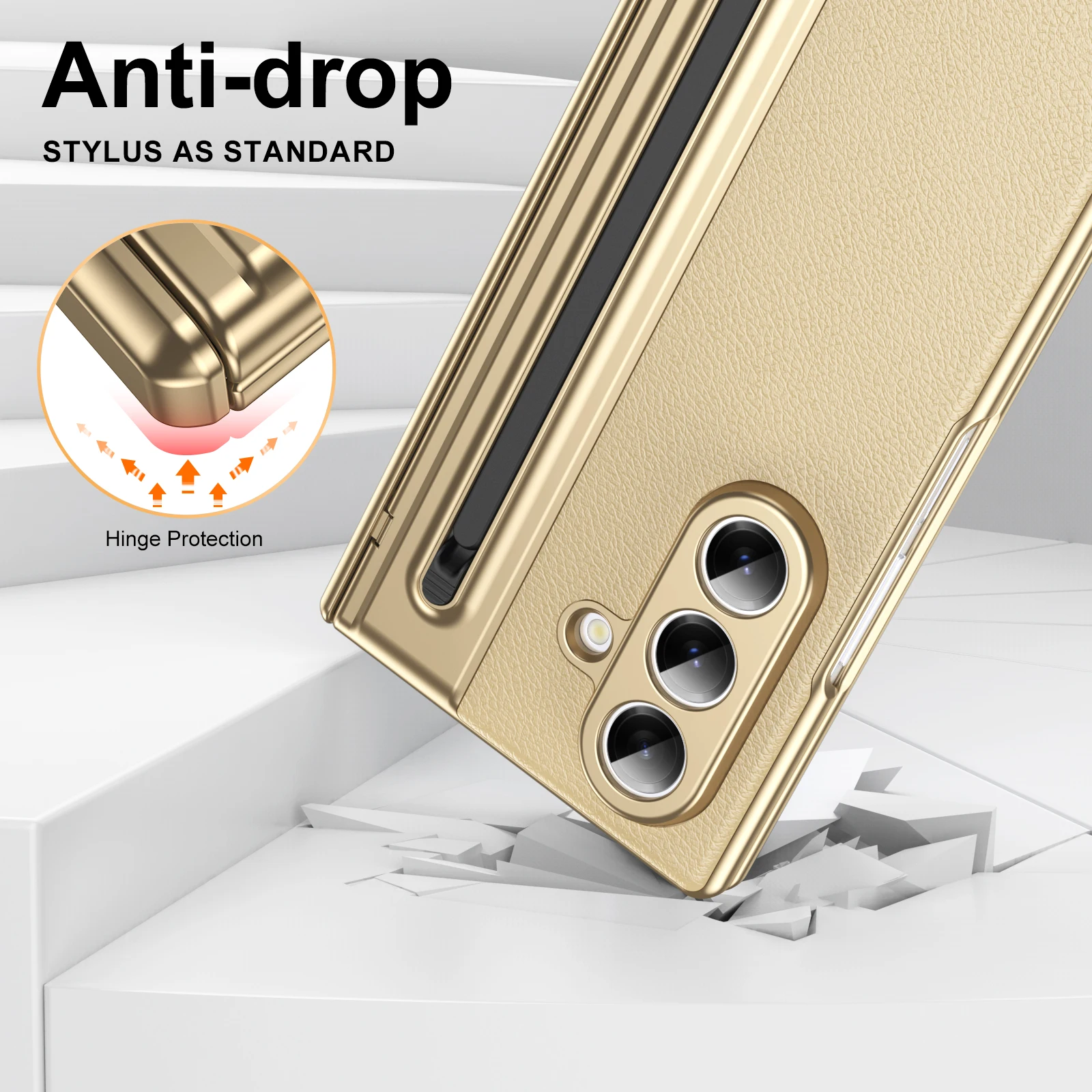 360° Folding Flap Leather Phone Case with Pen Groove & Tempered Glass Film, Drop Resistant Design