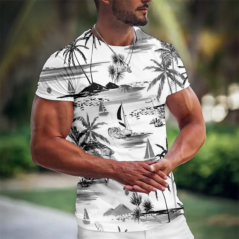 Hawaiian Beach T Shirt Coconut Tree Print Oversized Tee