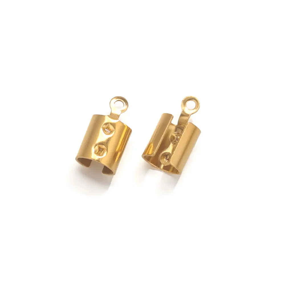 50 stücke vergoldete Edelstahl kette Crimp verbinder End verschluss DIY Perlen Kappen Leders chnur Crimp Schmuck Befunde Materialien – Detail 8