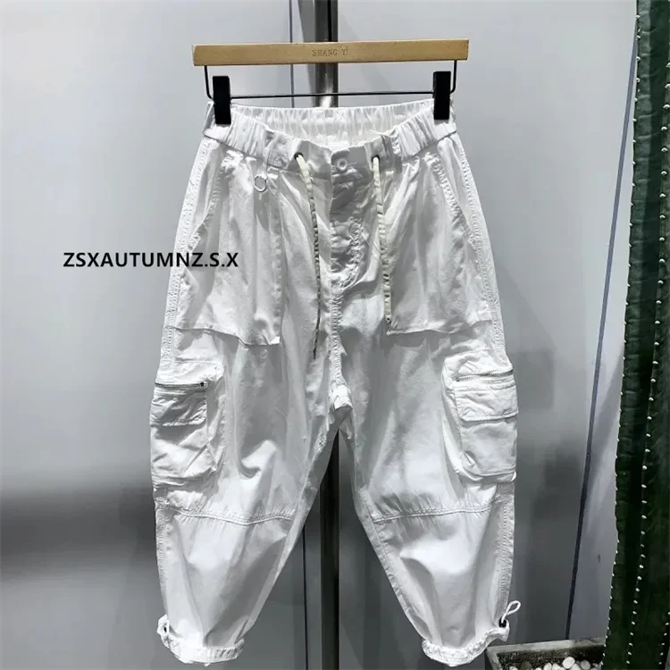 Description Picture 6 of itemPants Men's Summer Bunched Feet Draw Rope Overalls Spring New Fashion Streetwear Wide Leg Haren Pants Men Clothing Cargo Pants