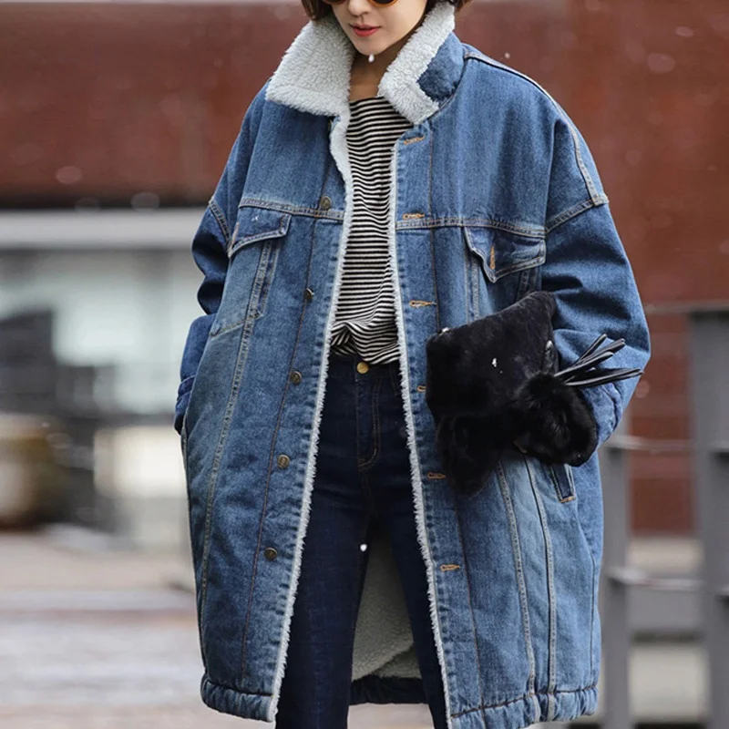 

Fur Warm Winter Denim Jacket Women New Fashion Autumn Wool Lining Jeans Coat Women Bomber Jackets Casaco Feminino Denim Jacket