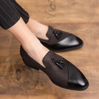 Fashion Business Dress Men's Shoes Classic Leather Men Suits Shoes Slip-On Oxfords Shoes Party tassel designer shoes 5