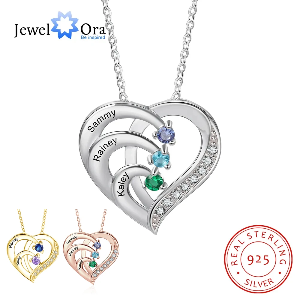 925 Sterling Zilveren Gepersonaliseerde Hart Ketting Met 2-6 Geboortestenen Custom Gegraveerde Naam Moeders Hanger Kerstcadeau Voor Haar