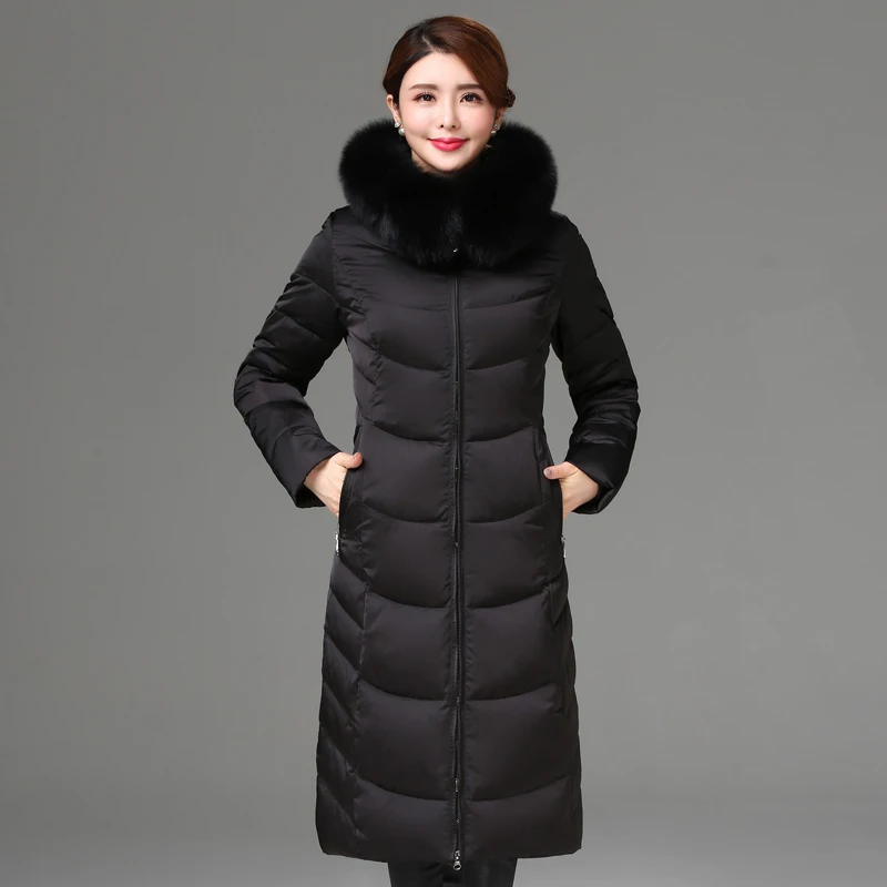 Shengyu Boya's New Middle-Aged and Elderly Slim-Fitting Knee-Length Mother's Wear down Jacket Women's Jacket Large Fur Collar Thickeneded Outwear