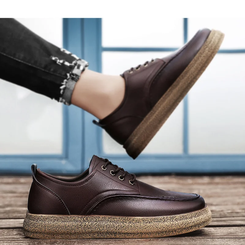 

Four Seasons Casual Leather Shoes Men's Autumn New Style British Style Low Boots Flat Bottom Increase Men's Shoes Business