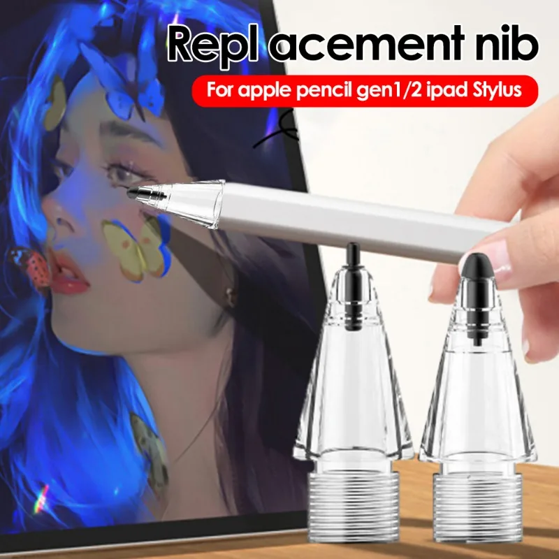 Replacement Pencil Nib Silicone Screentouch Stylus Pen Mute Tips for Apple Pencil 1/2  Wear-resistant Transparent Fine Point Tip