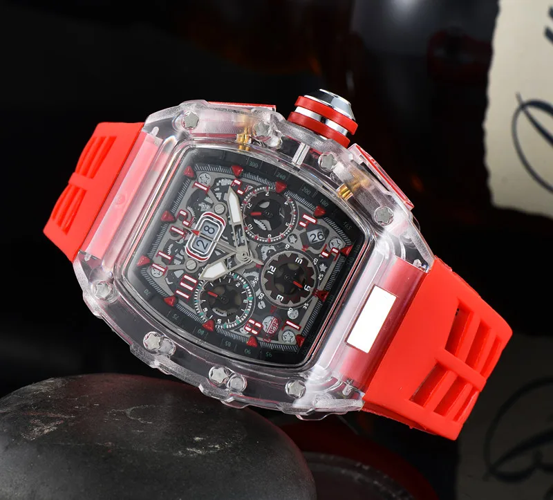 2022 Luxury 6-pin quartz watch RM transparent bezel men's automatic watch men's designer wrist waterproof Reloj Hombre 