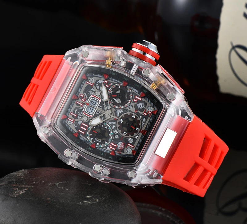 2022 Luxury 6-pin quartz watch RM transparent bezel men's automatic watch men's designer wrist waterproof Reloj Hombre