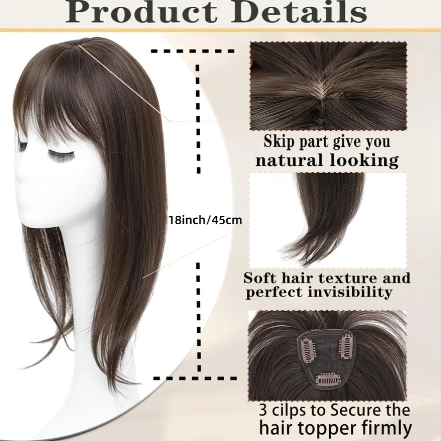 Parrucca sintetica da donna da 18 pollici con frangia, capelli lisci, effetto naturale, per capelli diradati - immagine 2