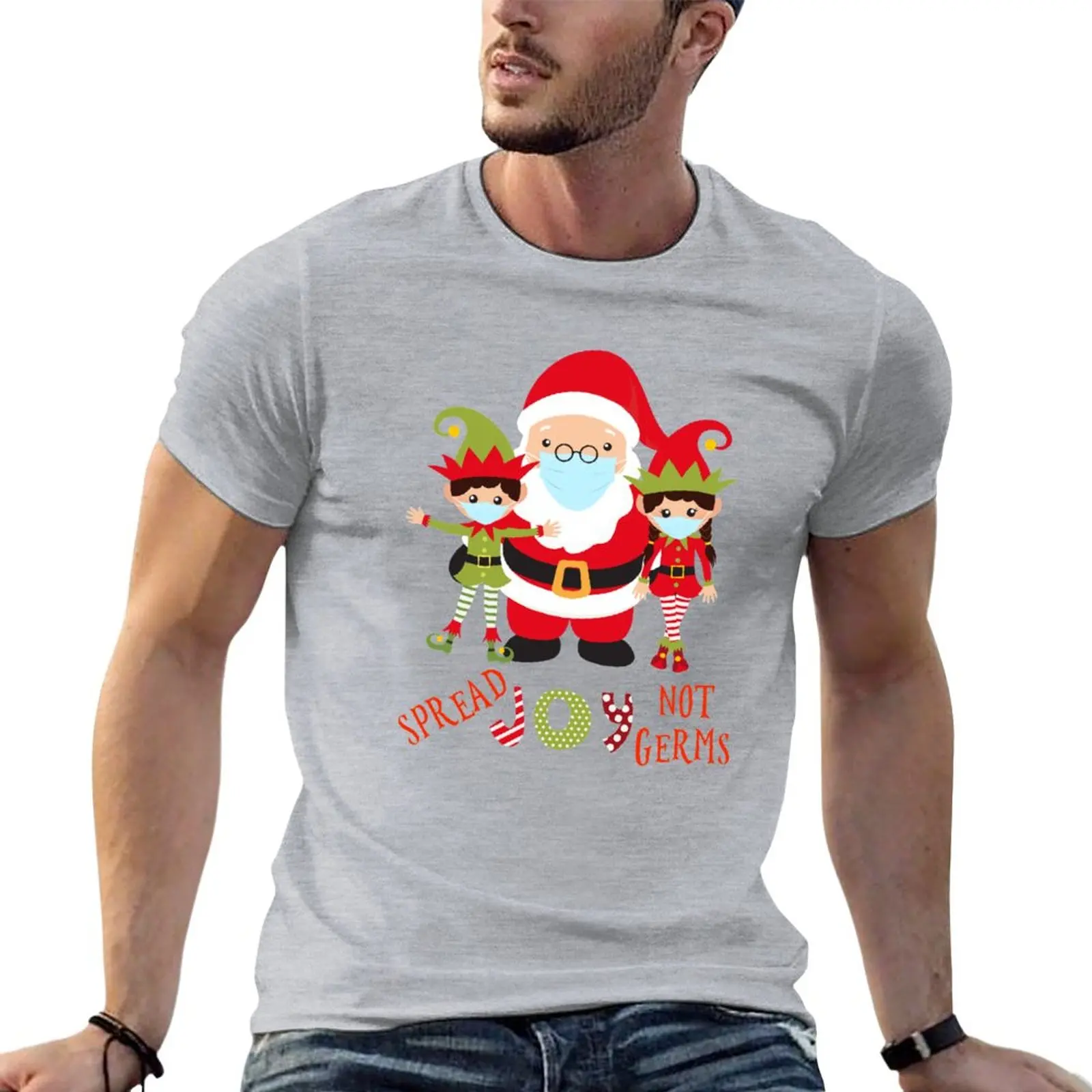 

Spread Joy not Germs Santa Elf 2020 Christmas T-Shirt customizeds boys whites plus sizes Tee shirt mens t shirt