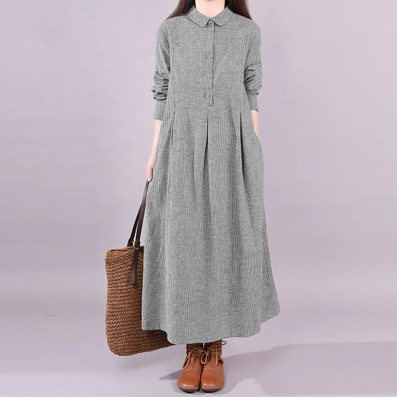 

New Dresses Woman Spring Summer 2023 Fashion Doll Collar Long Sleeve Plaid Dress Long Skirt Elegant Casual Women's Dresses