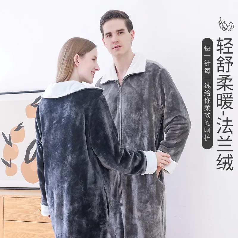 Women Dress Women Sleepwear Silk Robe Sleepwear Pajamas Cotton Bathrobe Women Ultra Long Plus Size Thick Warm Bathrobe Lovers Winter Thermal Flannel Bath Robe Men Robes Pregnant Zipper Dressing Gown