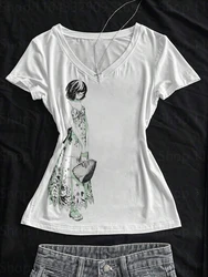 Vintage 90s - Inspired Women's Graphic Crop Top - Harajuku Gothic Y2K Style - S (WHITE)