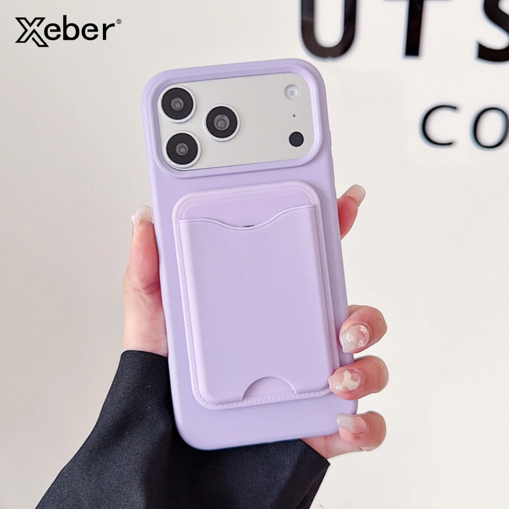 Premium Magnetic Liquid Silicone Phone Case with Card Holder - Candy Color Shockproof Cover