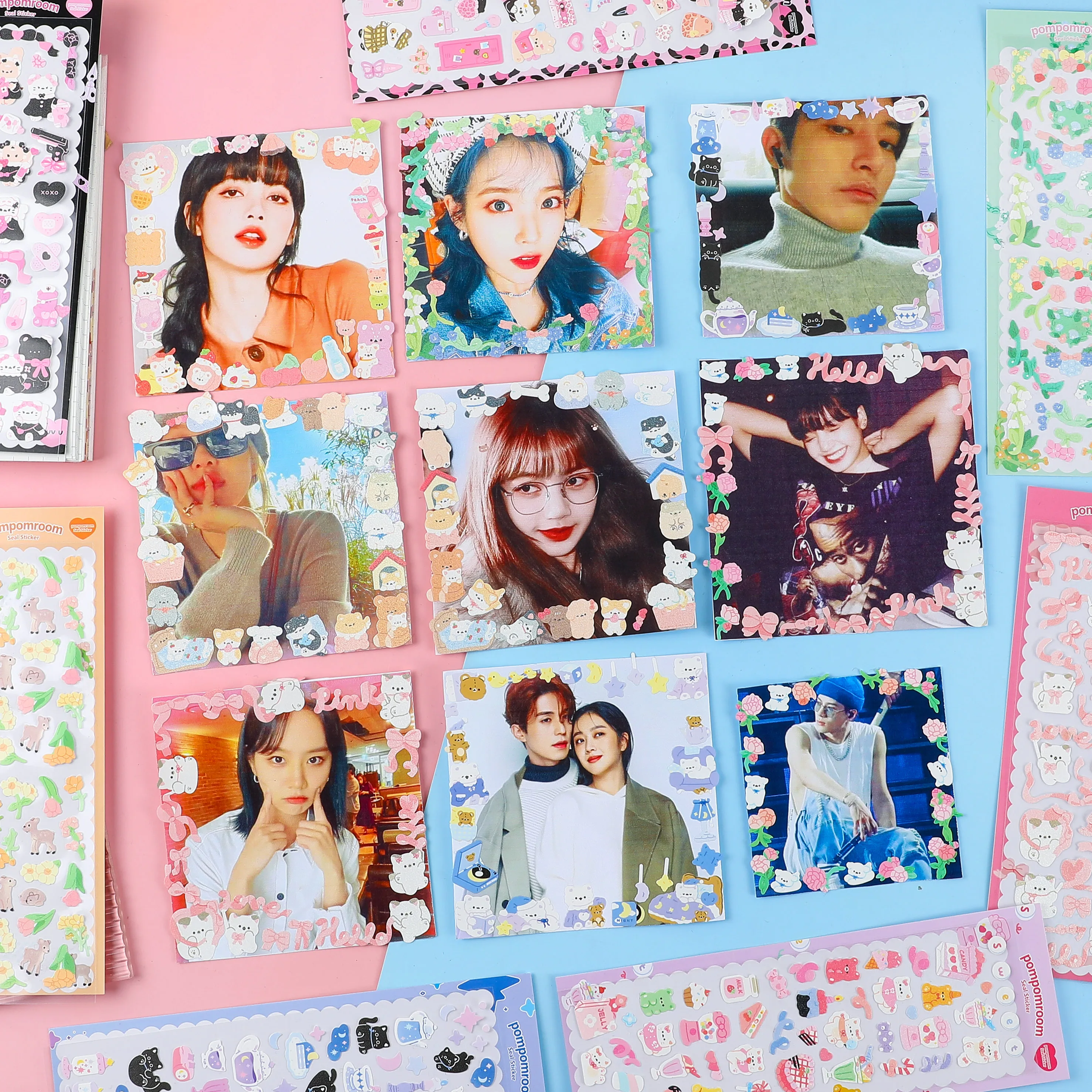 Sparkling Cute Kitty Cat Cartoon Sticker For Scrapbook Photo DIY Star Ribbon Sticker for Journal Laptop Album Decorative