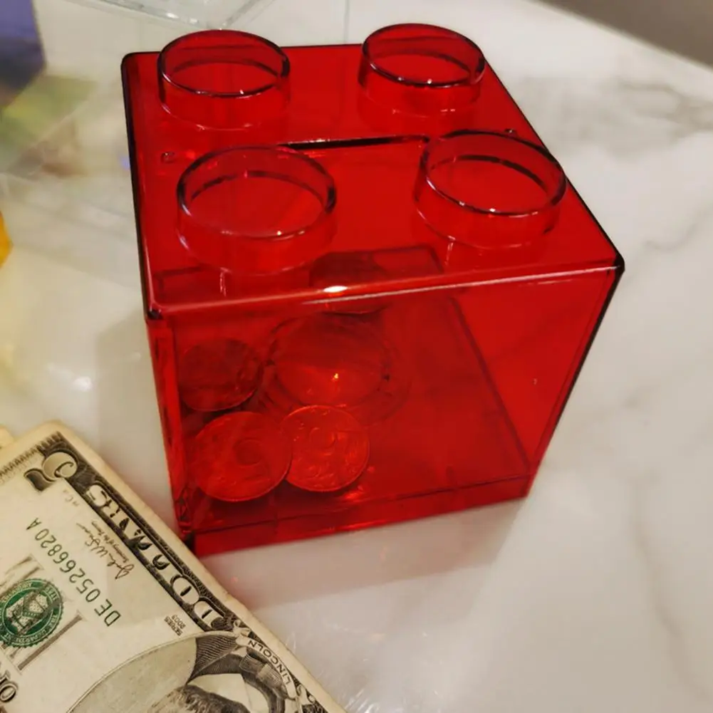 Simple Coin Bank Transparent Visible Piggy Bank Kids Building Block Design Money Saving Box Gift piggy bank coin bank