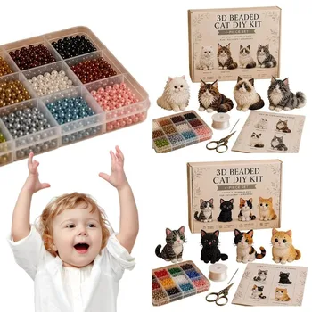 Kit Fai-da-Te per Ricamo con Perline a Tema Animale, Set Artistico Miniatura con Perline Colorate, Kit Creativo Gatto