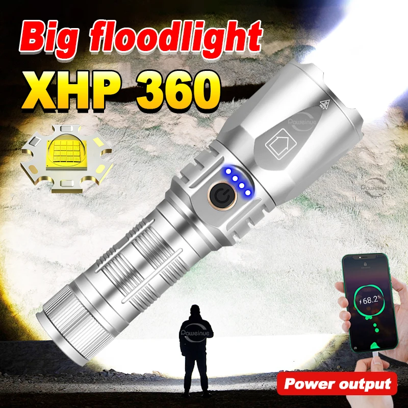 

Super Bright Powerful Flashlight XHP360 LED USB Rechargeable Waterproof Torch High Power Outdoor Strong Lights Zoomable Lantern