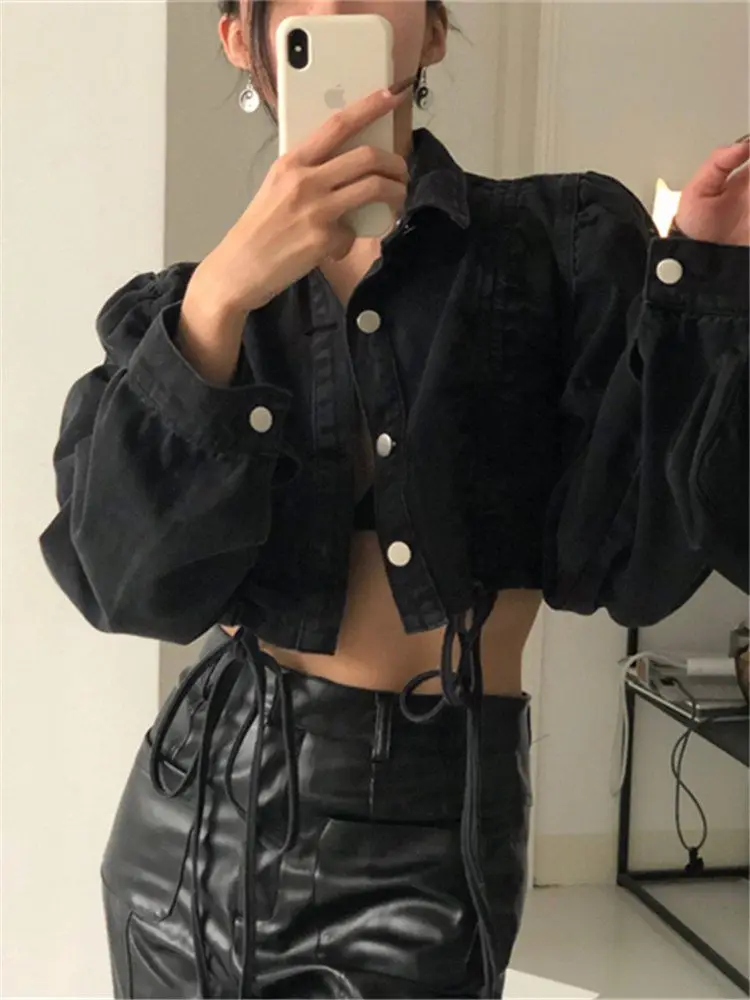 Crop Denim Jacket  Women’s American Style Loose Ulzzang Hip Hop cropped womens Vintage Distressed High Street Vibe Chic Fashion Outwear Jackets Outerwear for Woman in Black