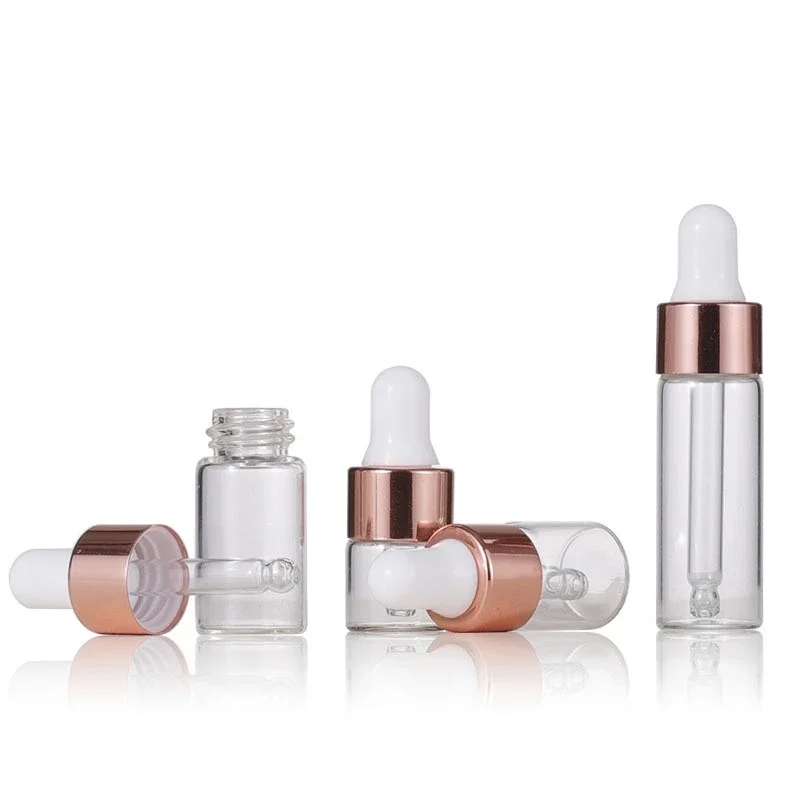 Mini Dropper Bottles Glass Empty Essential Oil Aromatherapy Bottles 1ml 2ml 3ml 5ml Rose Gold Cap Pipettes 10pcs