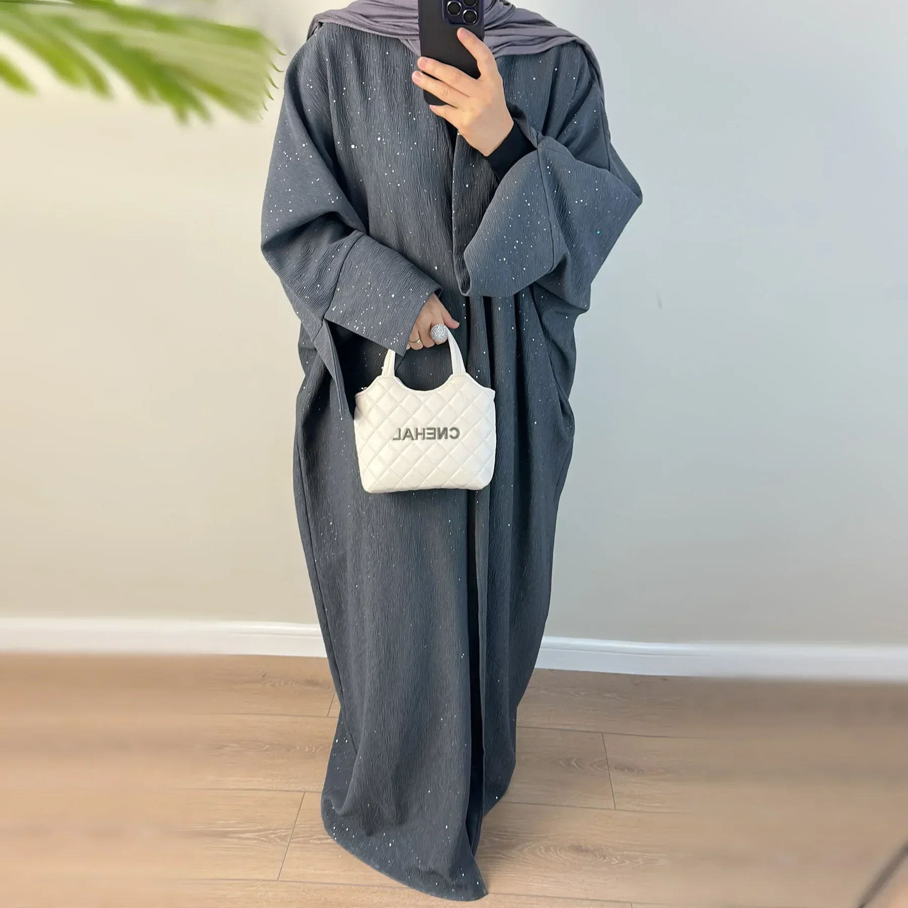 Winter Open Abaya for Women Kimono Muslim Abayas with Shining Powder Dubai Autumn Kebaya Modest Islam Outfit Kaftan Hijab Dress