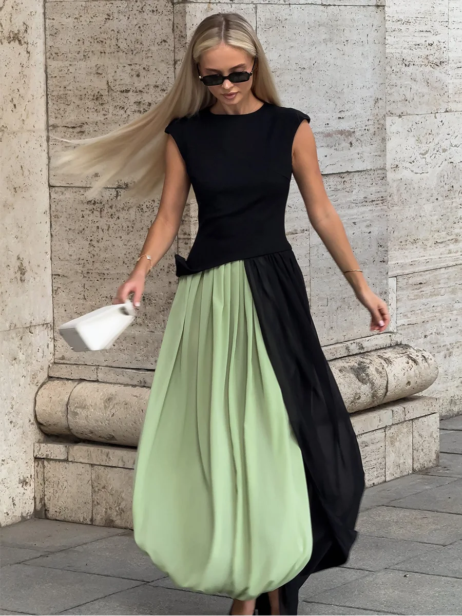 Bornladies Women's Spring Summer New Elegant Street Style Skirt Fashion Loose Ruched Draped Split Maxi Skirt