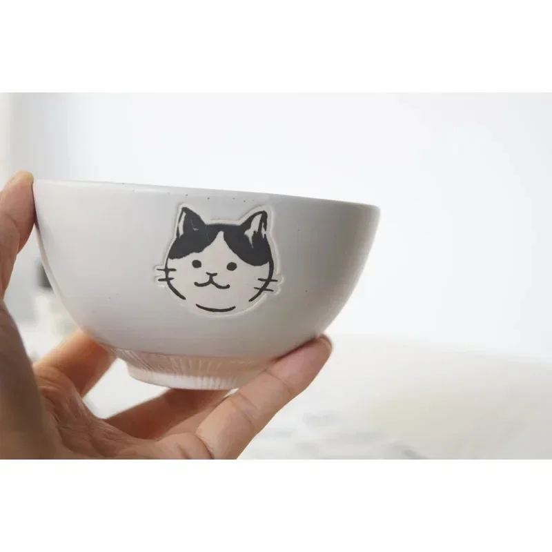 Hand-painted Stoneware Cat Face Ceramic Bowl 4.5inch Underglaze Color Craft Cute Cat Rice Bowl Soup Bowl Kitchen Tools