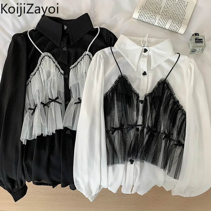 

Koijizayoi Women Fake Two Piece Blouse Fashion Lady Long Sleeves Tassel Chic Shirt 2022 New Fashion Blusas Outwear Blouses
