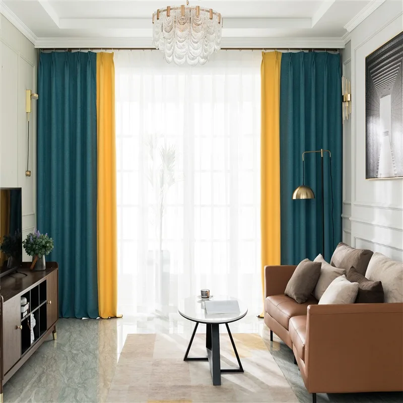 

Modern Minimalist Shading Luxury Curtains for Living Room Bedroom Dining Room Patchwork Fabric Curtain Home Decoration Curtains