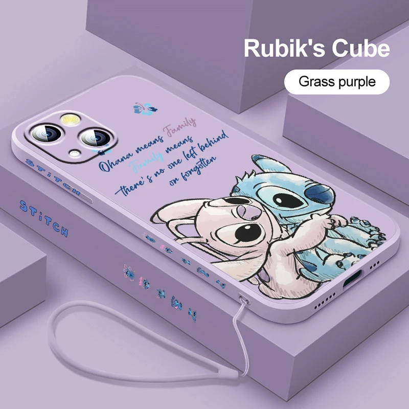 thumbnail image 1 of Funda de Anime Stitch Baby para Apple iPhone 15 14 13 12 Mini 11 Pro XS MAX XR X 8 7 6S SE Plus Liquid Left Rope Phone Cover, 1 of 5