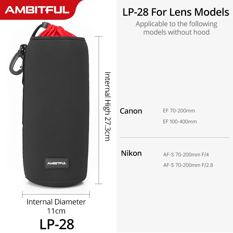 Premium Ambitful Drawstring Camera Lens Bag with Hook - Available in Multiple Sizes